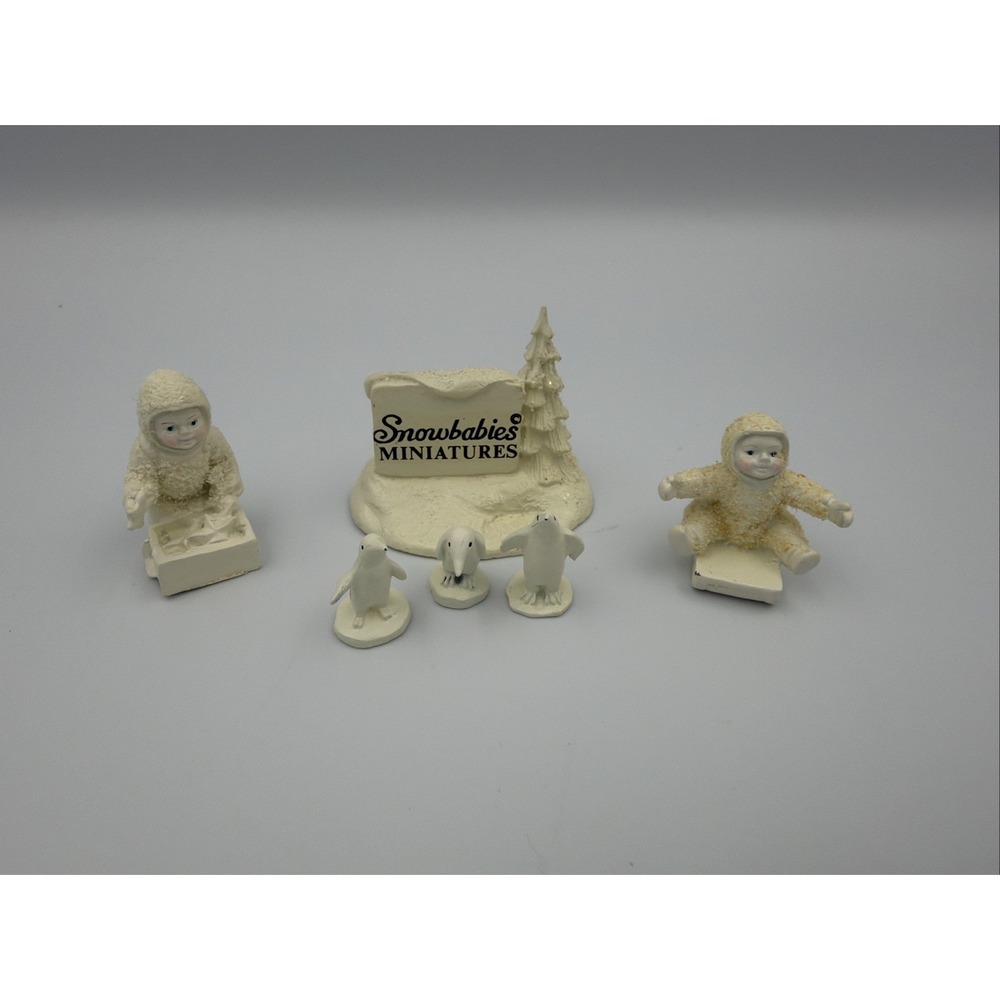 Lot of 6 Snowbabies Miniatures Sign and Snowbabies Dept. 56 Pewter Miniatures